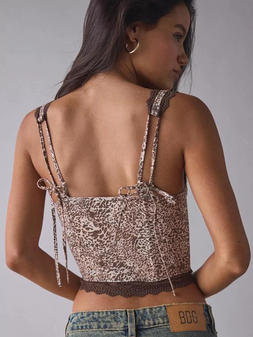 NWT Urban Outfitters Leopard Print Lace Trim Button Front Corset Tank- Size XS - Picture 2 of 6